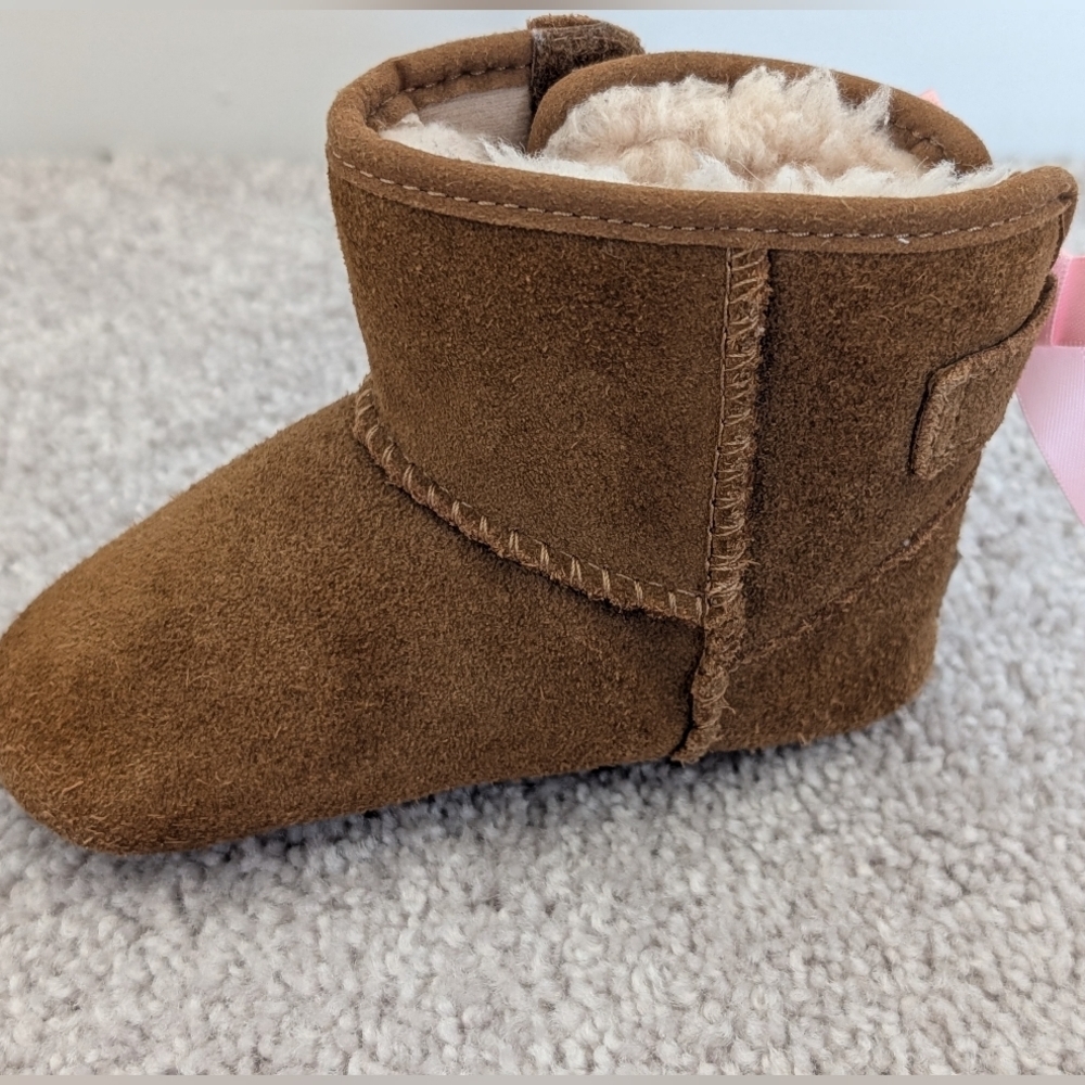 UGG Infant Jesse Bow II Bootie Chestnut Suede Pink Satin Bow Baby Size 4/5 - Picture 7 of 11